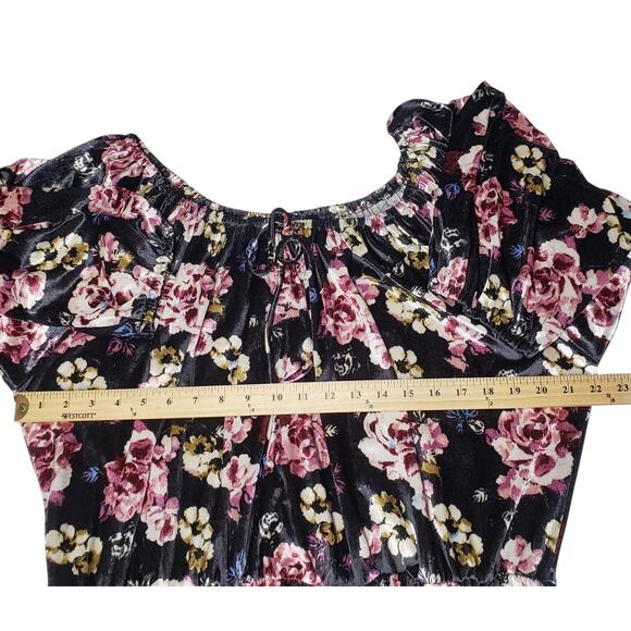 Plus Size Boho Velour Midi Dress 2X – 24/7 Blue Floral Off-Shoulder Cottagecore - Picture 8 of 12